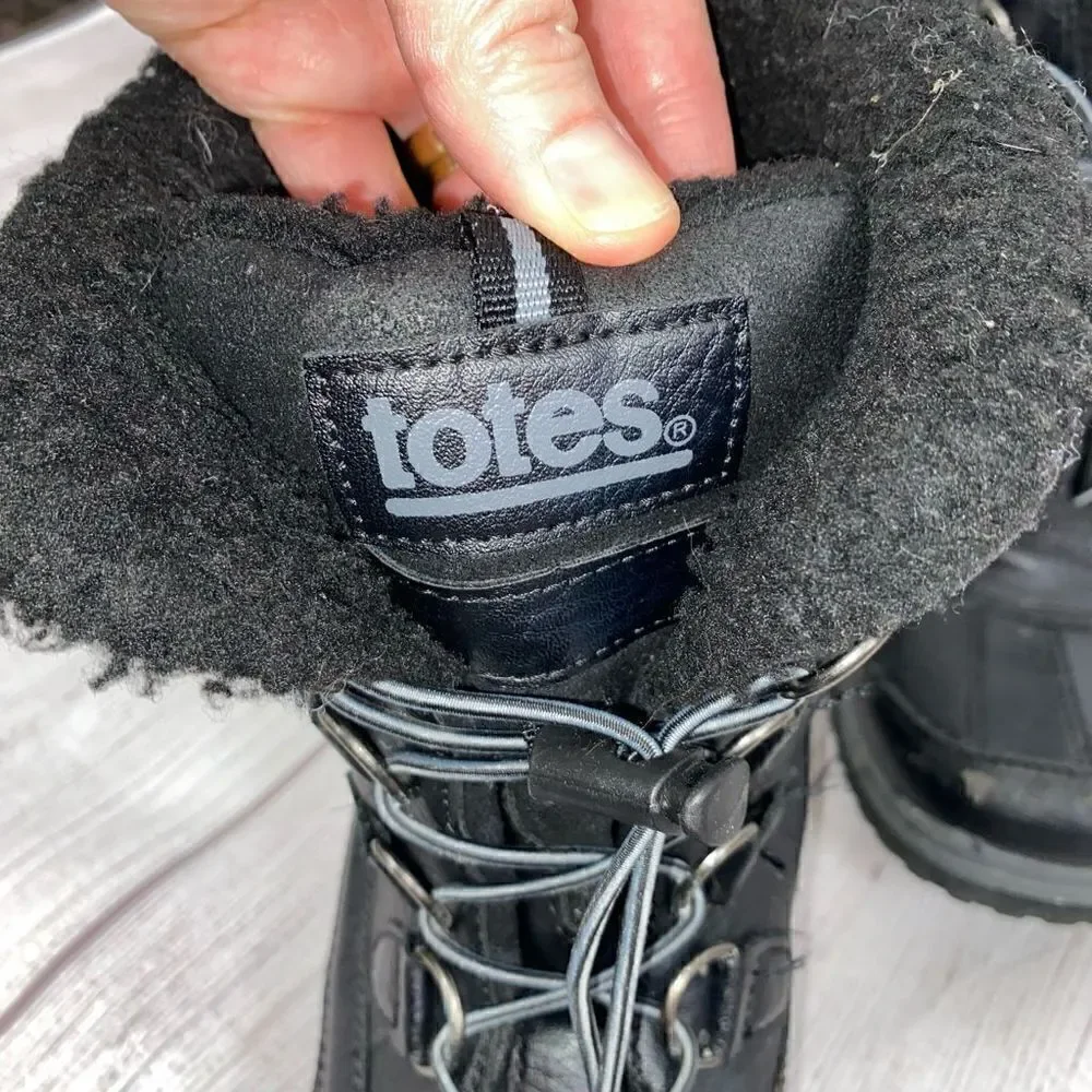 Totes elastic tie with cinch close rubber bottom winter boots black sz 6